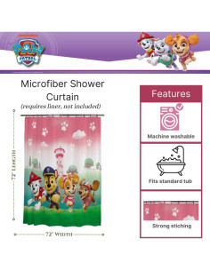 Cortina de Ducha Franco Paw Patrol Skye 72x72 Microfibra 2