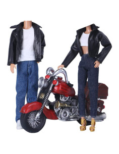 E-TING Abrigo de Cuero para Muñecas 29 cm y 30 cm Negro