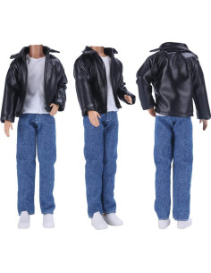 E-TING Abrigo de Cuero para Muñecas 29 cm y 30 cm Negro 2