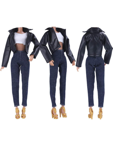 E-TING Abrigo de Cuero para Muñecas 29 cm y 30 cm Negro