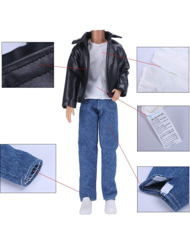 E-TING Abrigo de Cuero para Muñecas 29 cm y 30 cm Negro