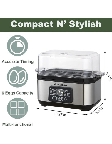 Cocedor de Huevos Eléctrico Tesslux TXEC-2409, 6 Huevos