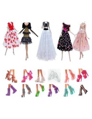 Ropa de Muñeca Apatsuki 5 Conjuntos + 12 Zapatos Aleatorios