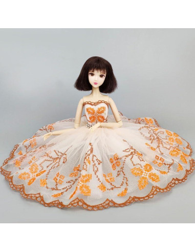 Vestido de Ballet para Muñeca HWKJ Tutu Naranja 3 Capas