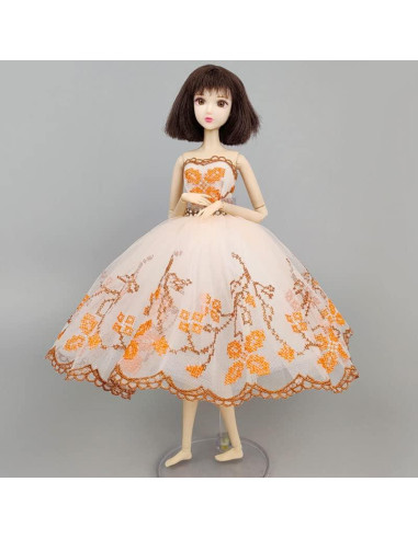 Vestido de Ballet para Muñeca HWKJ Tutu Naranja 3 Capas