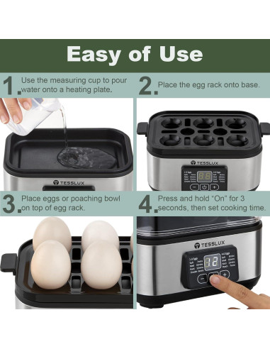 Cocedor de Huevos Eléctrico Tesslux TXEC-2409, 6 Huevos