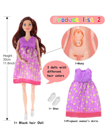 Paquete de 3 muñecas embarazadas Dollbie 29 cm intercambiables