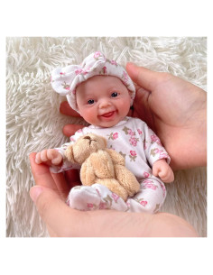 Muñeca Reborn Niña Sonriente 17.78 cm Silicona con Accesorios