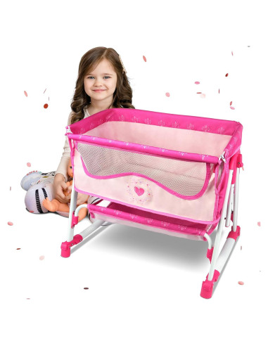 Cama de Muñeca ANIVIA DP601 Rosa 2 en 1 Cuna y Columpio