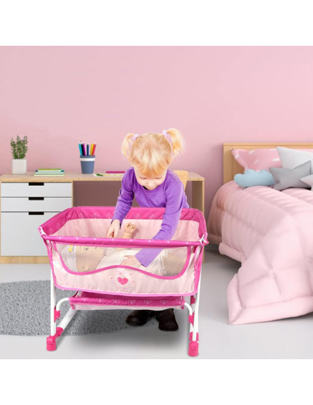 Cama de Muñeca ANIVIA DP601 Rosa 2 en 1 Cuna y Columpio