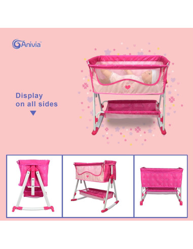 Cama de Muñeca ANIVIA DP601 Rosa 2 en 1 Cuna y Columpio