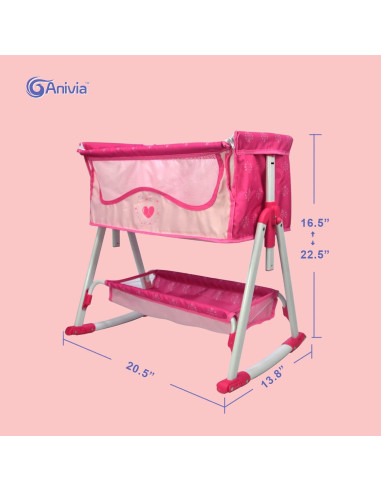 Cama de Muñeca ANIVIA DP601 Rosa 2 en 1 Cuna y Columpio