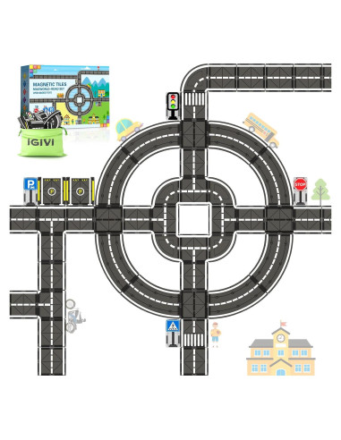 Juego de carreteras magnéticas IGIVI 28 piezas para niños