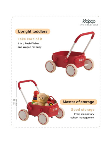 Carrito de Empuje PULA para Bebés 6-12 Meses Rojo