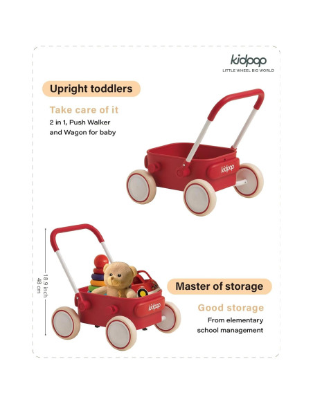 Carrito de Empuje PULA para Bebés 6-12 Meses Rojo