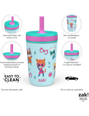 Vaso SuperKitties Zak Designs 12 oz Aislado y a Prueba de Fugas