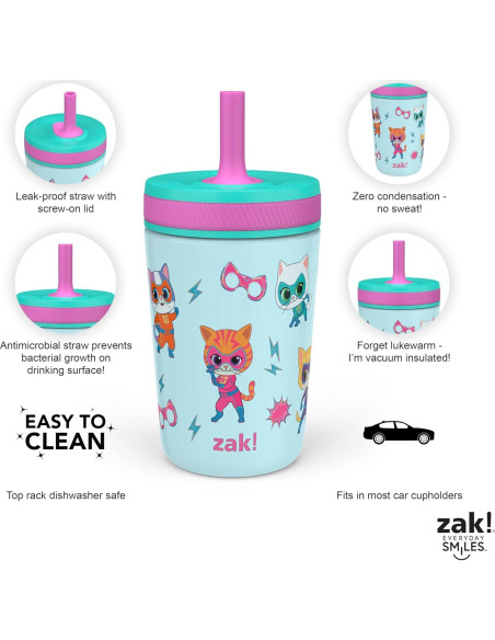 Vaso SuperKitties Zak Designs 12 oz Aislado y a Prueba de Fugas