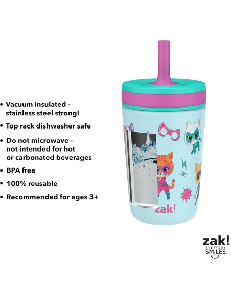Vaso SuperKitties Zak Designs 12 oz Aislado y a Prueba de Fugas