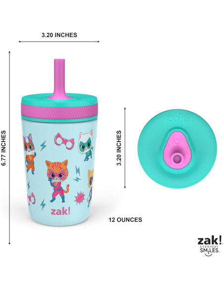 Vaso SuperKitties Zak Designs 12 oz Aislado y a Prueba de Fugas