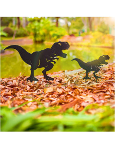 Estacas de Jardín SRDJXY Dinosaurio Metal Negro Decorativas 2