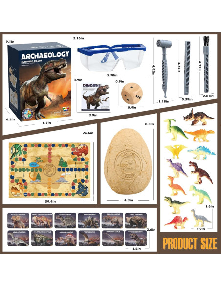 Kit Excavación Huevo Dino Jumbo Woumserta 12 Dinosaurios