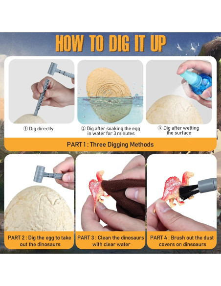 Kit Excavación Huevo Dino Jumbo Woumserta 12 Dinosaurios