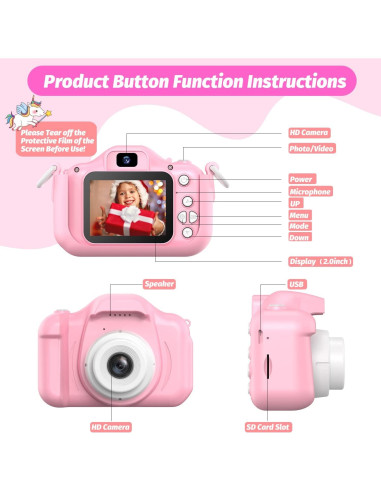 Cámara Infantil Digital HOOMOON X11 Unicornio Rosa 1080P