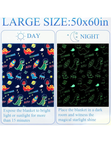 Manta de Dinosaurio SALIMAH Brilla en la Oscuridad 152x127cm