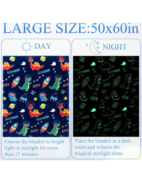 Manta de Dinosaurio SALIMAH Brilla en la Oscuridad 152x127cm