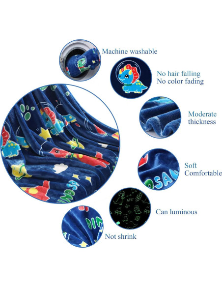 Manta de Dinosaurio SALIMAH Brilla en la Oscuridad 152x127cm