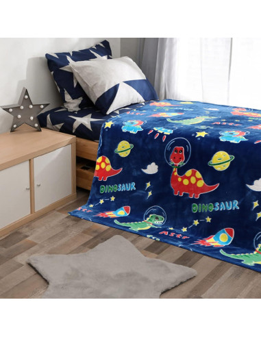 Manta de Dinosaurio SALIMAH Brilla en la Oscuridad 152x127cm