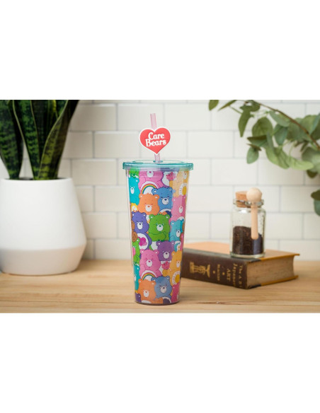 Taza Fría Silver Buffalo Care Bears 710ml con Tapa y Popote