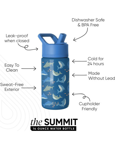 Botella de Agua Aislada Simple Modern 414ml Tiburón Tiritón