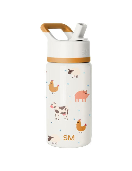 Botella de Agua Simple Modern Niños 414ml Tapa Pajita Animales