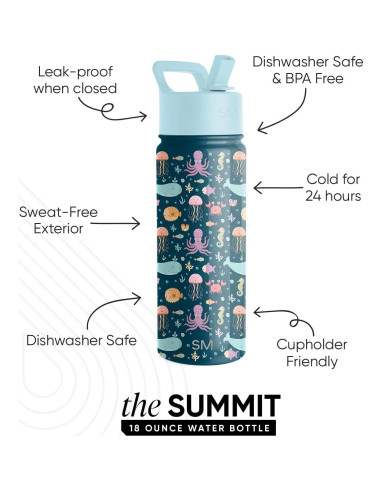 Botella de Agua Simple Modern Kids 532ml Aislada Bajo el Mar