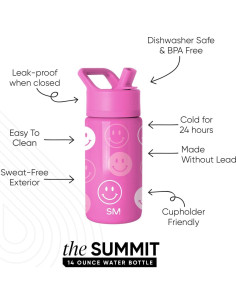 Botella de Agua Aislada Simple Modern 414ml Niños Rosada 2