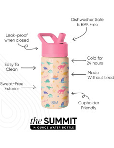 Botella de Agua Simple Modern Niños 414ml Aislada Dinosaurio 2