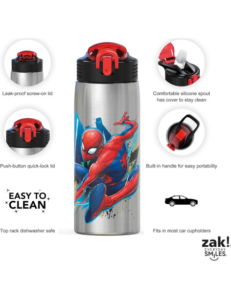 Botella de Agua Inoxidable 27oz Zak Spider-Man con Popote