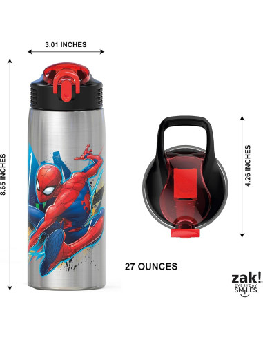 Botella de Agua Inoxidable 27oz Zak Spider-Man con Popote