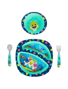 Vajilla Baby Shark The First Years 4 Piezas Azul