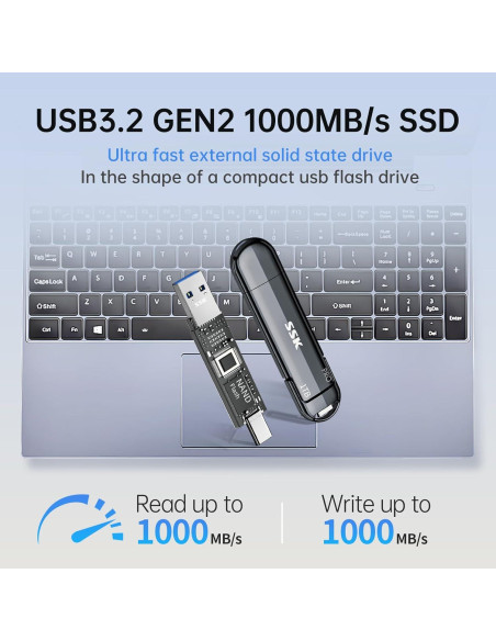 SSD Externo SSK 1TB USB 3.2 Tipo-C/A 1000MB/s Portátil