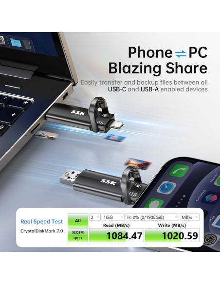 SSD Externo SSK 1TB USB 3.2 Tipo-C/A 1000MB/s Portátil