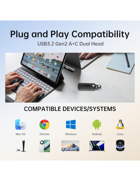 SSD Externo SSK 1TB USB 3.2 Tipo-C/A 1000MB/s Portátil