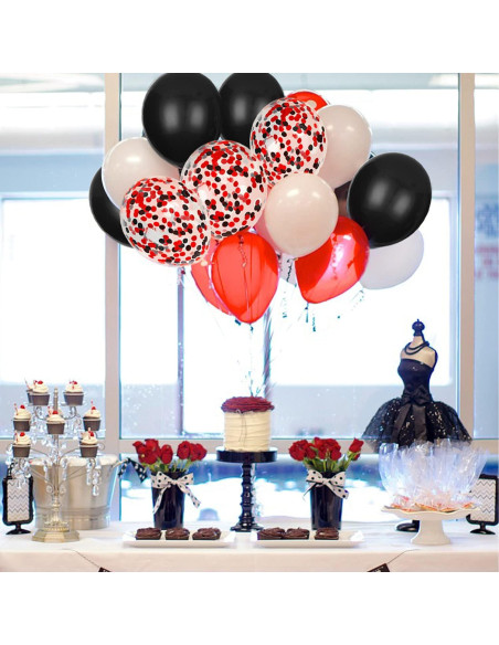 Globos de Láttex JOYYPOP 80Pcs Rojos, Blancos y Negros Globos de Láttex JOYYPOP 80Pcs Rojos, Blancos y Negros