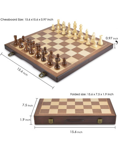 Juego de Ajedrez y Damas Magnético AMEROUS 38 cm 2 en 1