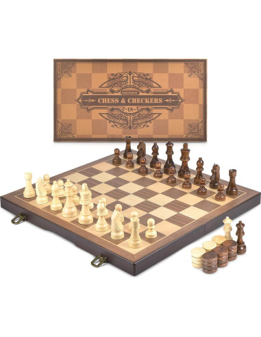 Juego de Ajedrez y Damas Magnético AMEROUS 38 cm 2 en 1