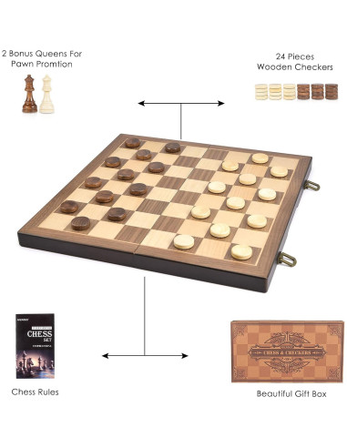 Juego de Ajedrez y Damas Magnético AMEROUS 38 cm 2 en 1