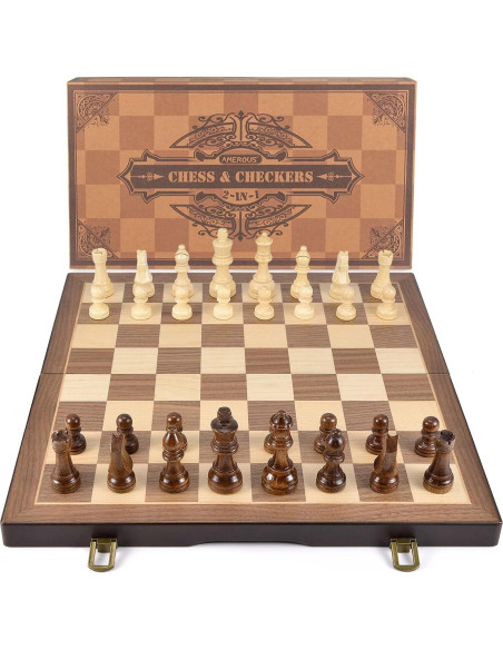Juego de Ajedrez y Damas Magnético AMEROUS 38 cm 2 en 1