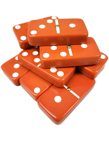 Dominó Doble 6 Marion & Co. Jumbo Naranja con Puntos Blancos