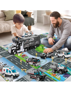 Juego de Camiones de Policía NIPLOOOW con Alfombrilla 81x69cm 2